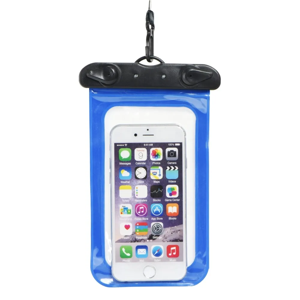 Waterproof bag passend für mobile phone with plastic closing blue