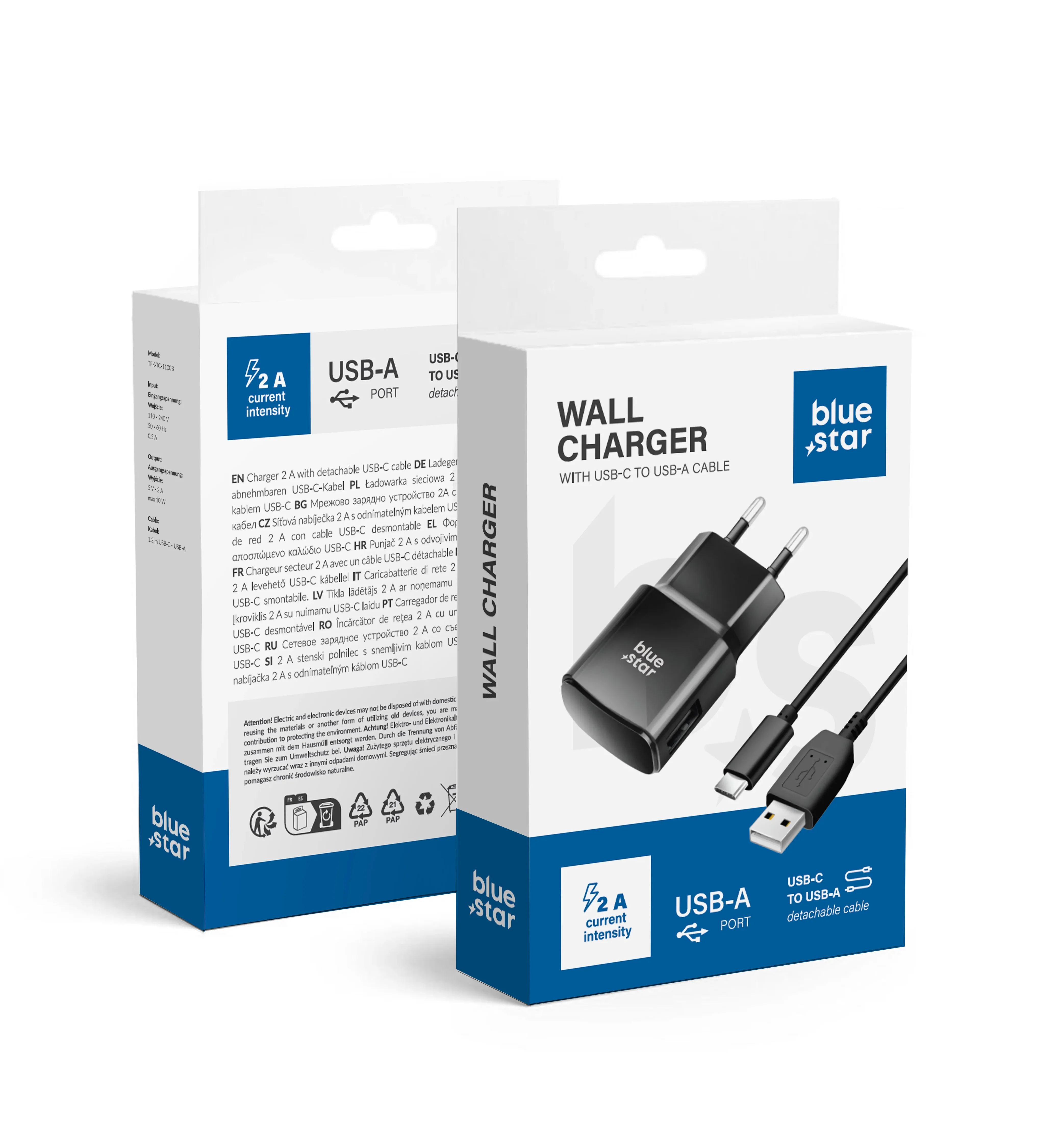 NETZ-Ladegerät Universal 2A mit USB Stecker Typ C - Blue Star