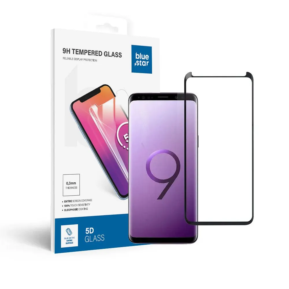 Panzerglas Blue Star 3D - SAM Galaxy S9 (full glue/case friendly) - schwarz