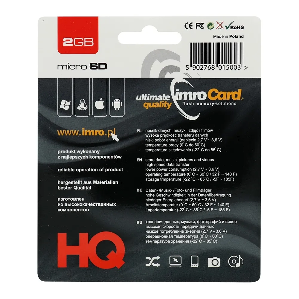 SPEICHERKARTE IMRO microSD 2GB mit SD Adapter