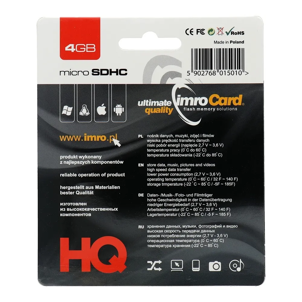 SPEICHERKARTE IMRO microSD 4GB mit Adapter SD class 10 UHS