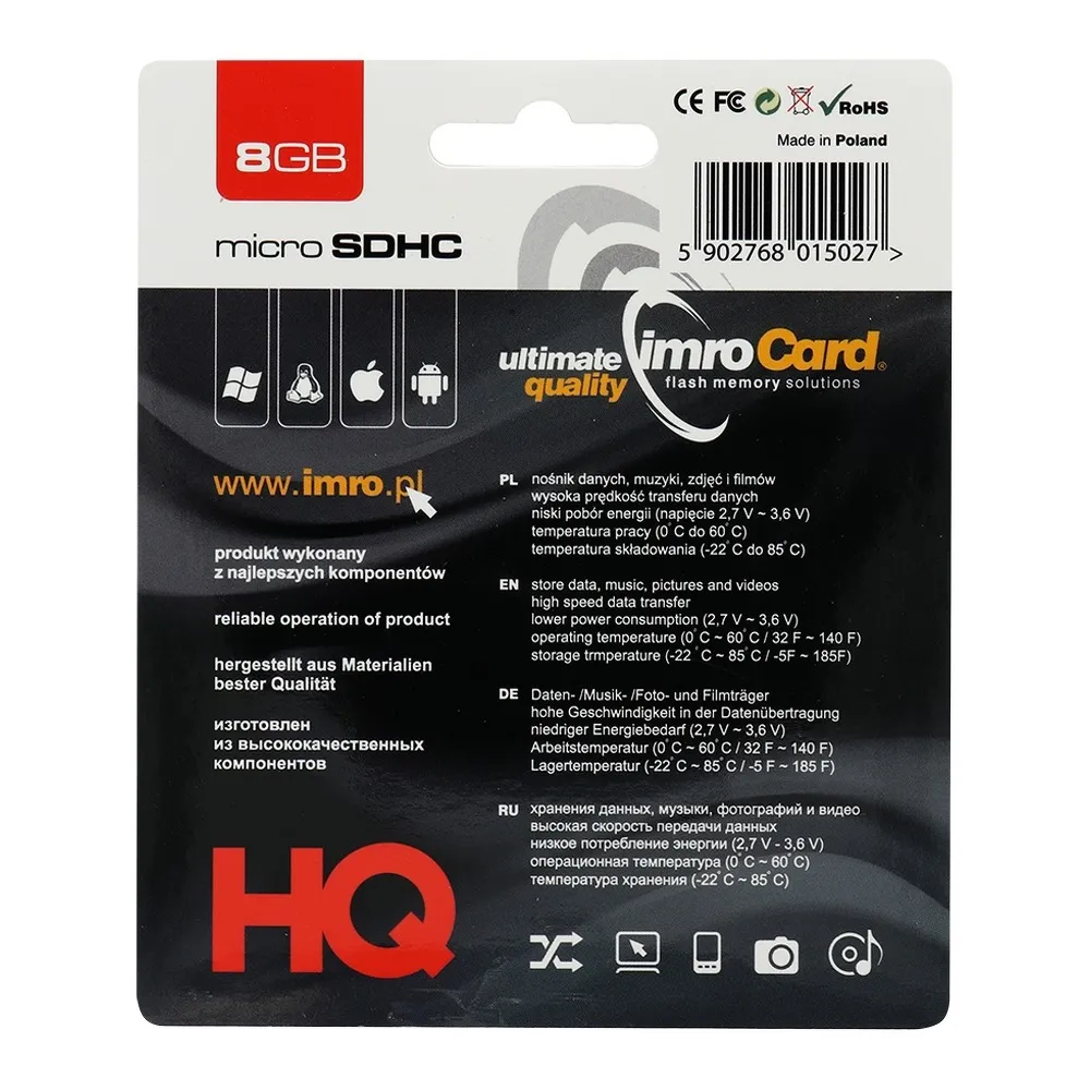 SPEICHERKARTE IMRO microSD 8GB ohne Adapter SD