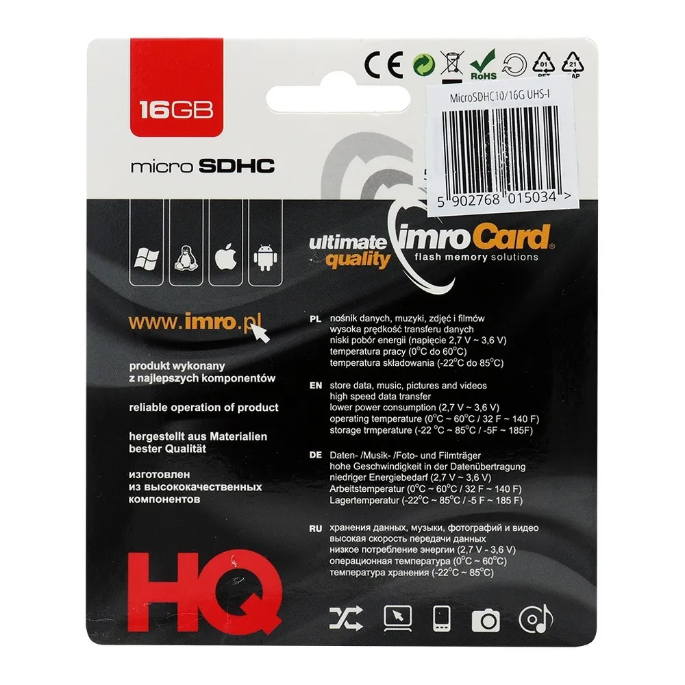 SPEICHERKARTE IMRO microSD 16GB Klasse 10 UHS ohne SD Adapter