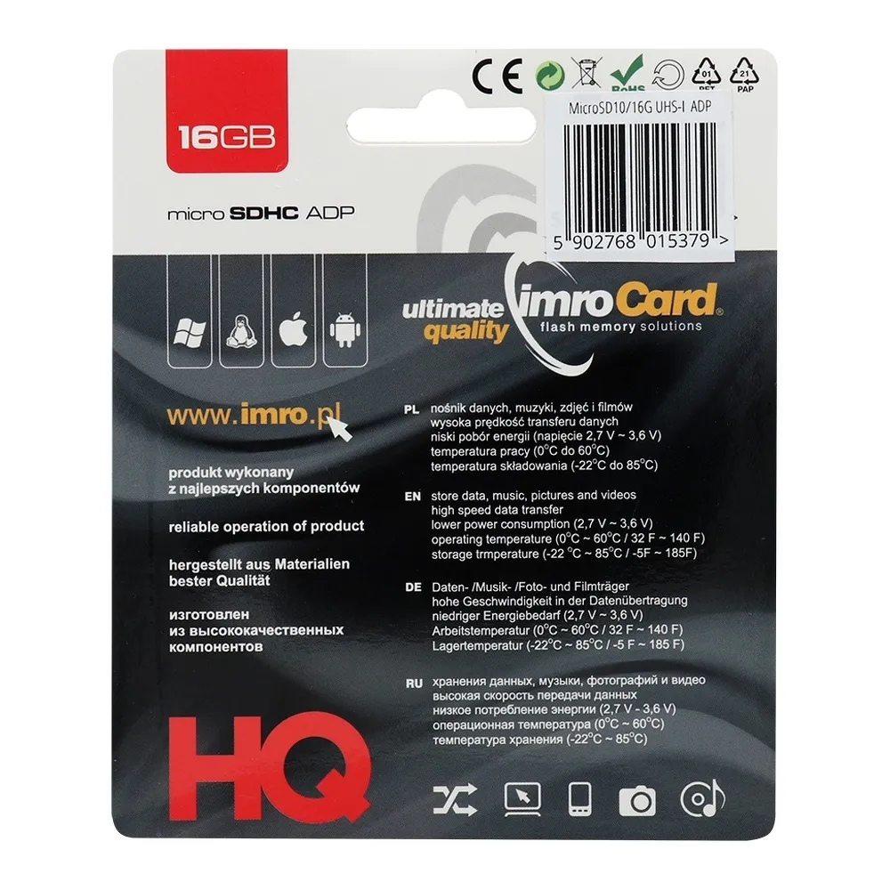 SPEICHERKARTE IMRO microSD 16GB Klasse 10 UHS mit SD Adapter