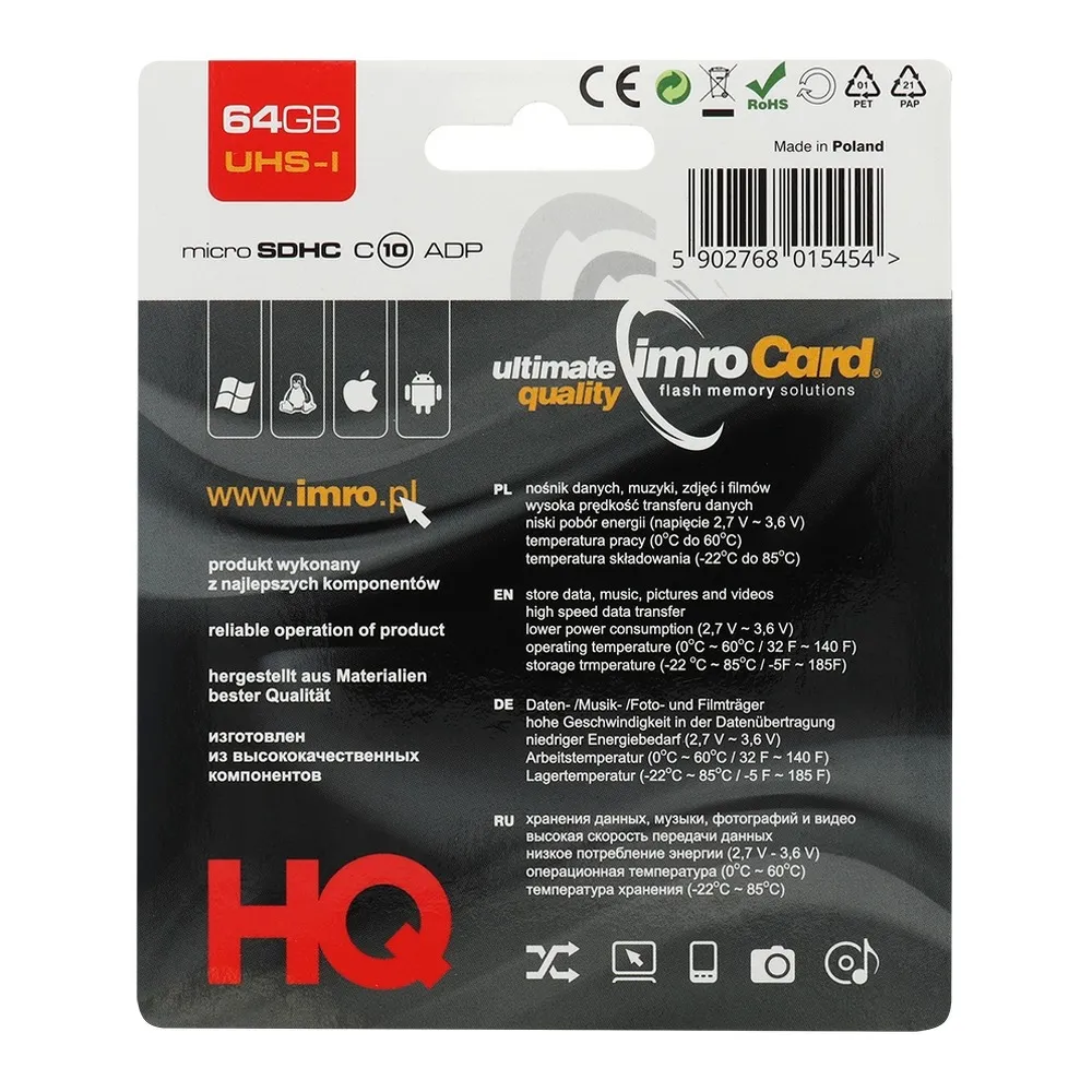 SPEICHERKARTE IMRO microSD 64 GB Klasse 10 UHS mit SD Adapter