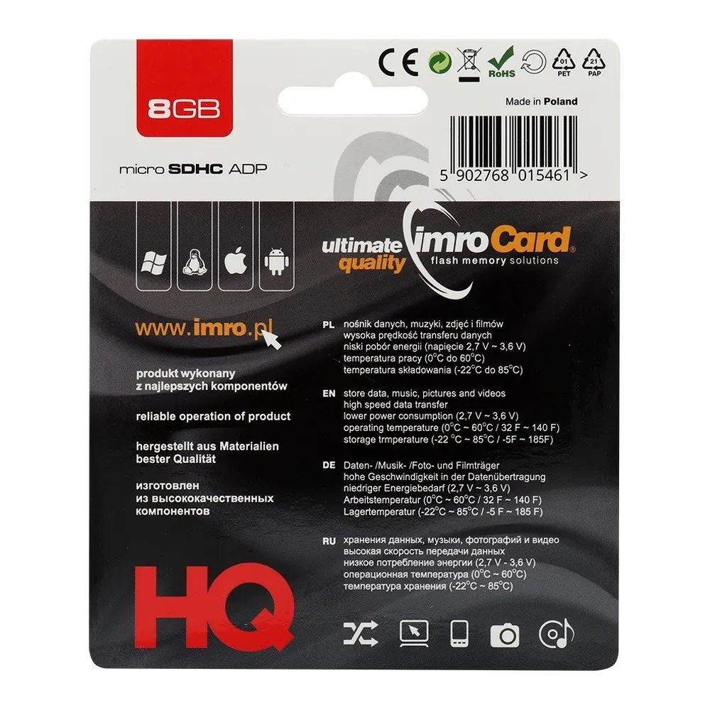 SPEICHERKARTE IMRO microSD 8GB mit Adapter SD