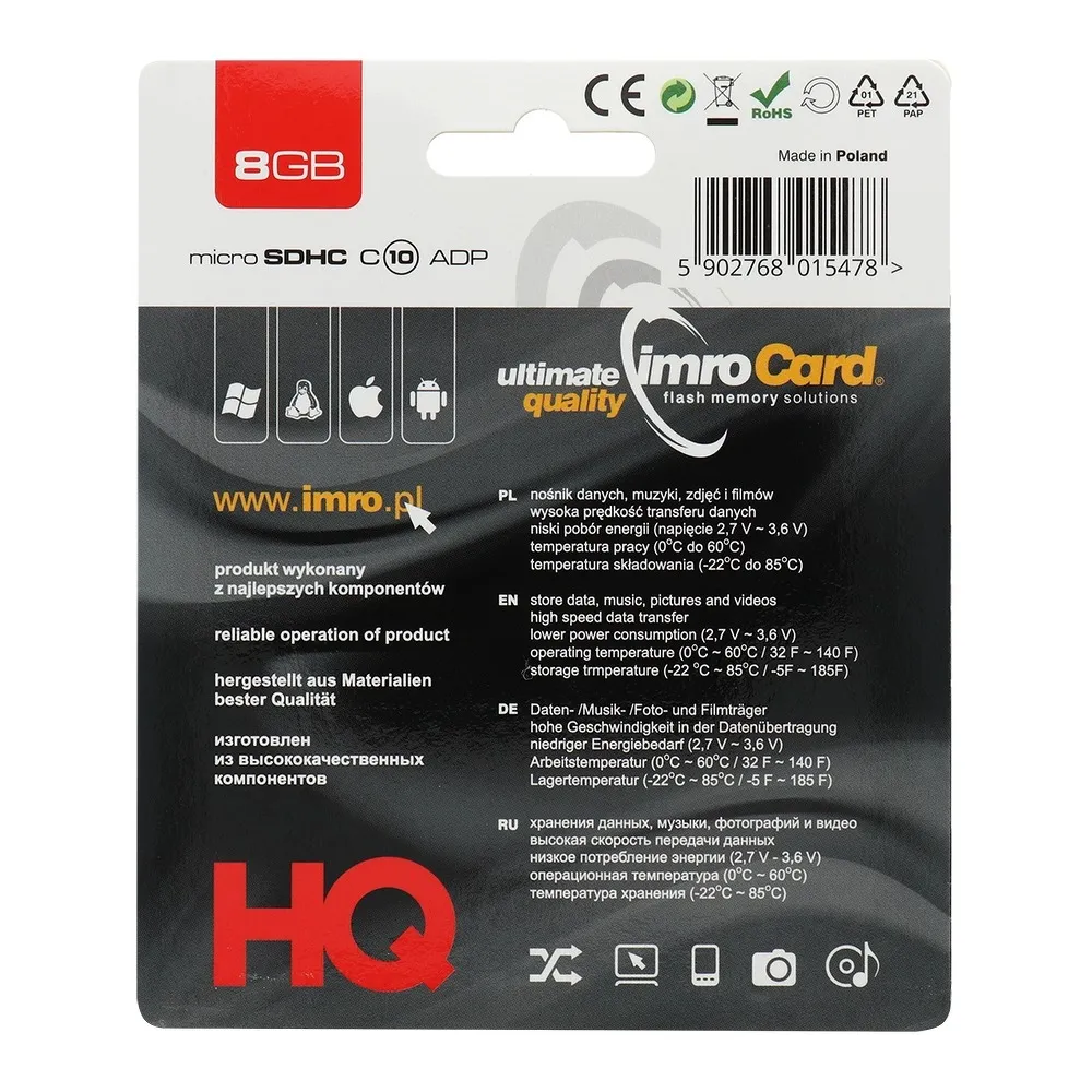 SPEICHERKARTE IMRO microSD 8GB mit Adapter SD Klasse 10 UHS