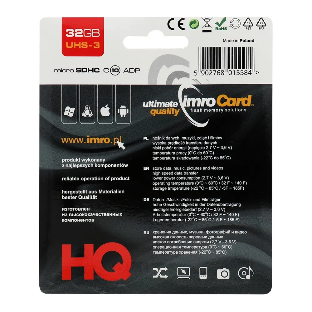 SPEICHERKARTE IMRO micro SDHC 32GB Klasse 10 mit SD UHS-3