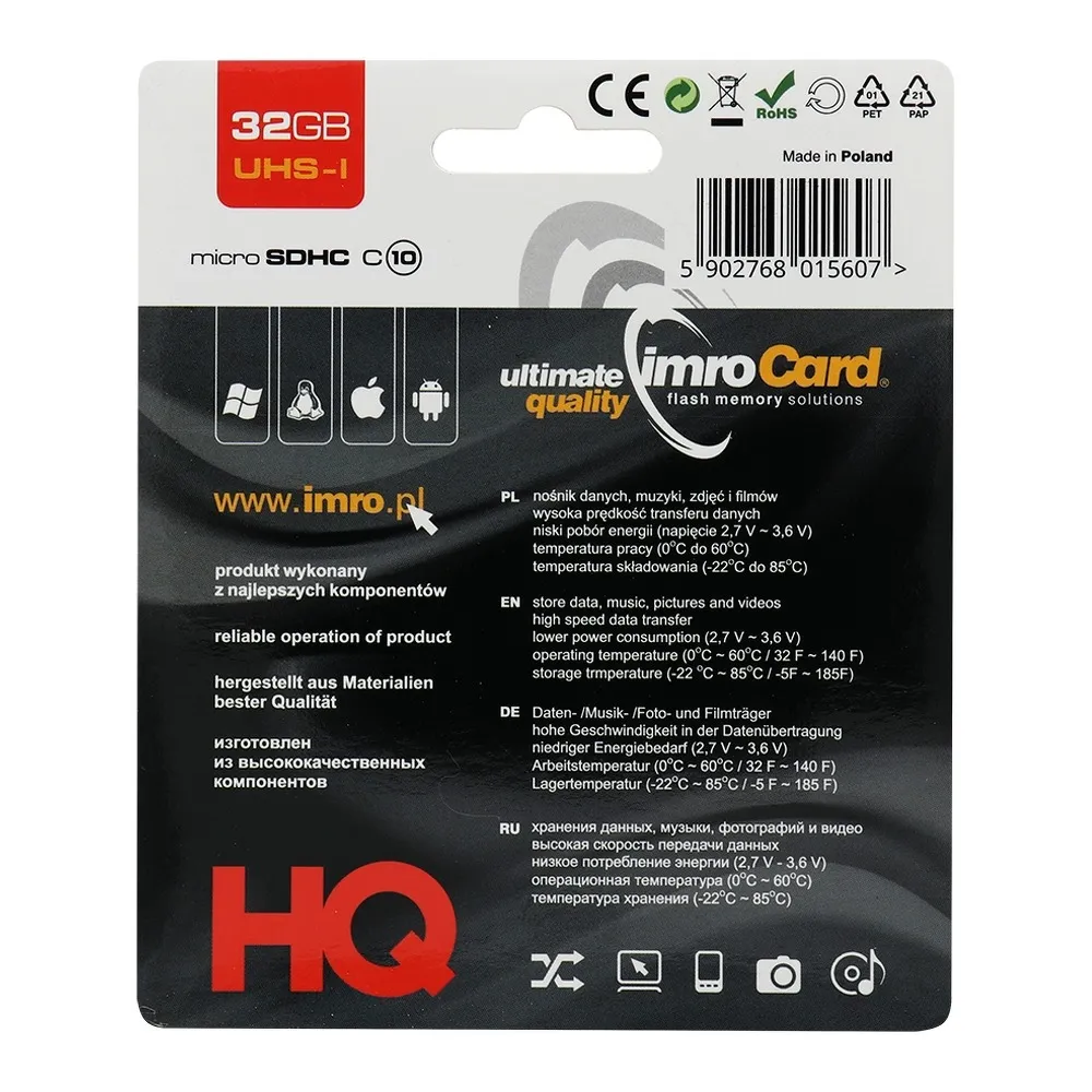 SPEICHERKARTE IMRO microSD 32GB ohne SD Adapter Klasse 10 UHS