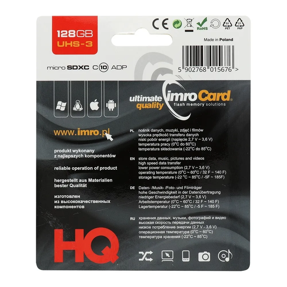 SPEICHERKARTE IMRO microSD 128GB mit SD Adapter 10 UHS-3 100MB/s 4K