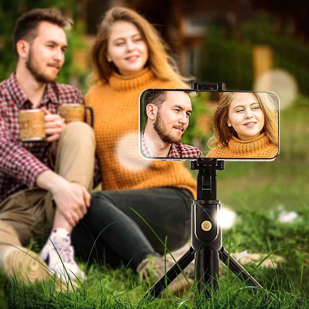 Universal Halterung passend für Handy und Kamera (selfie set) - mit bluetooth Stativ schwarz K07