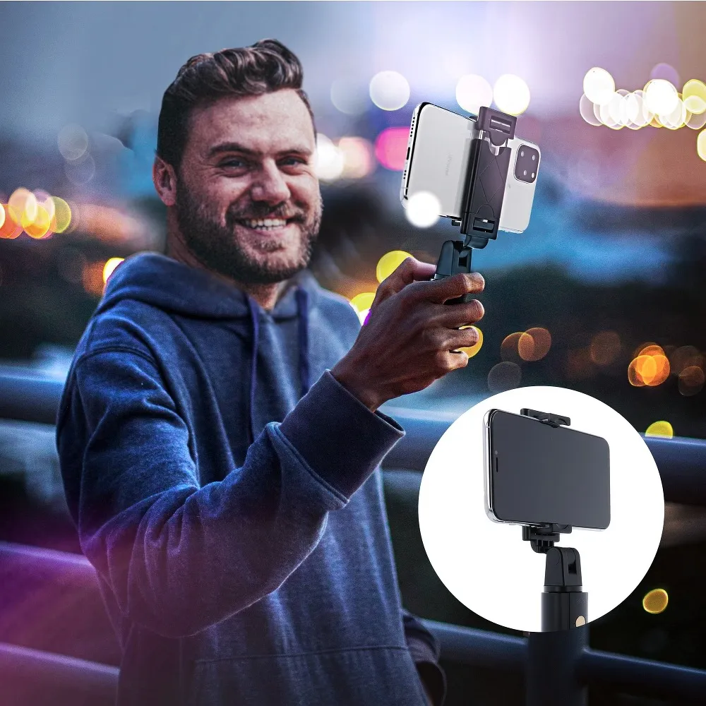 Universal Halterung passend für Handy und Kamera (selfie set) - mit bluetooth Stativ schwarz K07
