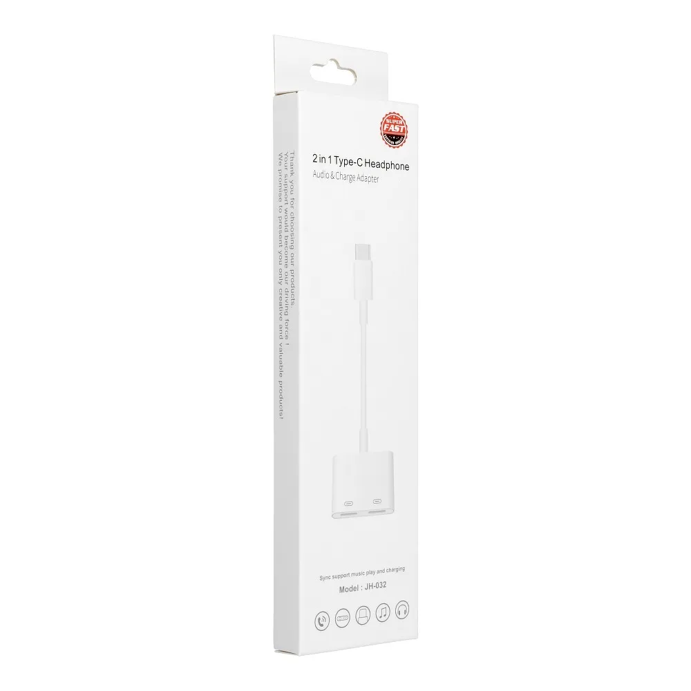 Adaptor HF/audio + charging Typ C - Typ C weiß BOX [DAC]