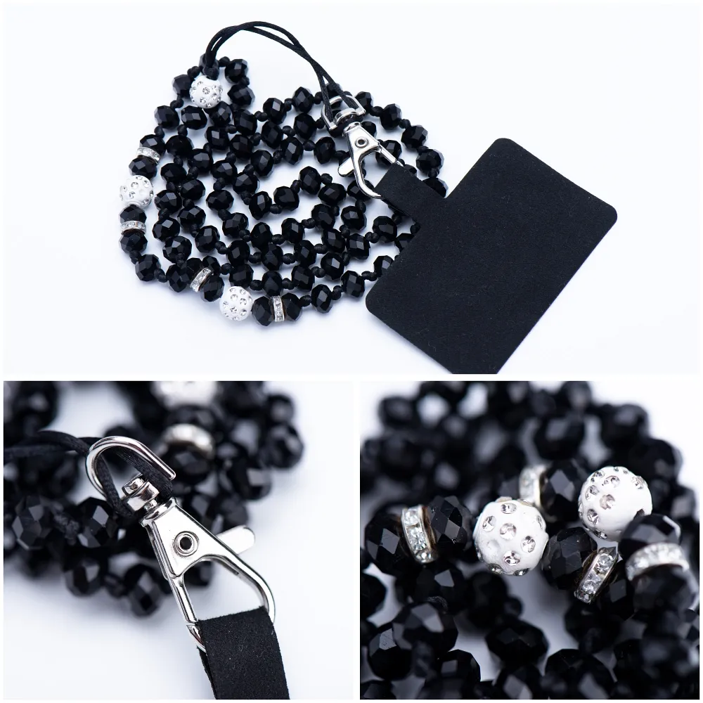 CRYSTAL DIAMOND Telefonanhänger / 74cm Kordellänge (37cm in Schleife) / Halsanhänger - schwarz