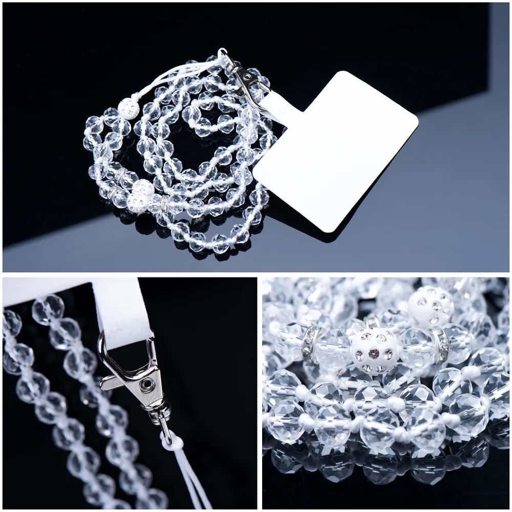 CRYSTAL DIAMOND Telefonanhänger / Kordellänge 74cm (37cm in Schleife) / Halsanhänger - weiß