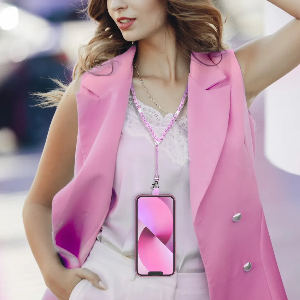 CRYSTAL DIAMOND Anhänger passend für Telefon / Schnurlänge 74cm (37cm in Schleife) / um den Hals - hellrosa