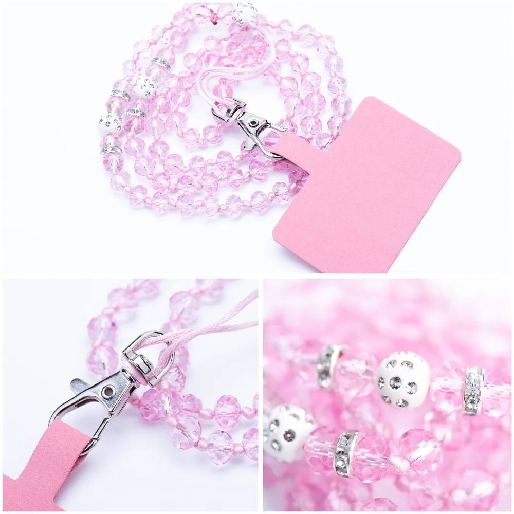 CRYSTAL DIAMOND Anhänger passend für Telefon / Schnurlänge 74cm (37cm in Schleife) / um den Hals - hellrosa