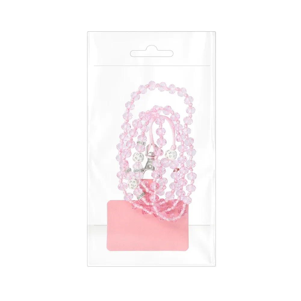 CRYSTAL DIAMOND Anhänger passend für Telefon / Schnurlänge 74cm (37cm in Schleife) / um den Hals - hellrosa