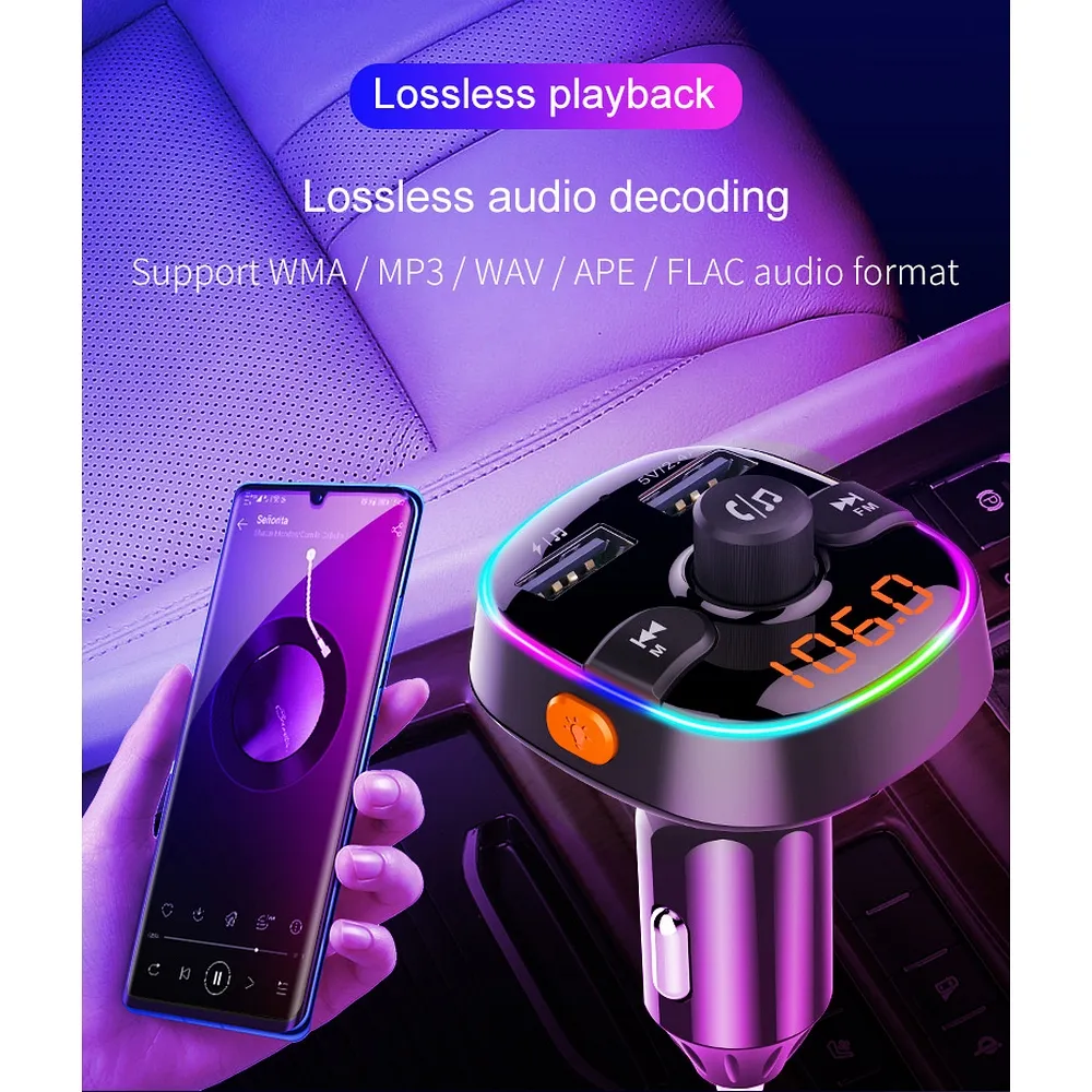 MP3 FM Sender mit Bluetooth 5.0 + Speicherkartenleser + 2xUSB QC3.0 BC52L