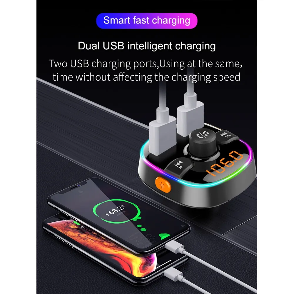 MP3 FM Sender mit Bluetooth 5.0 + Speicherkartenleser + 2xUSB QC3.0 BC52L