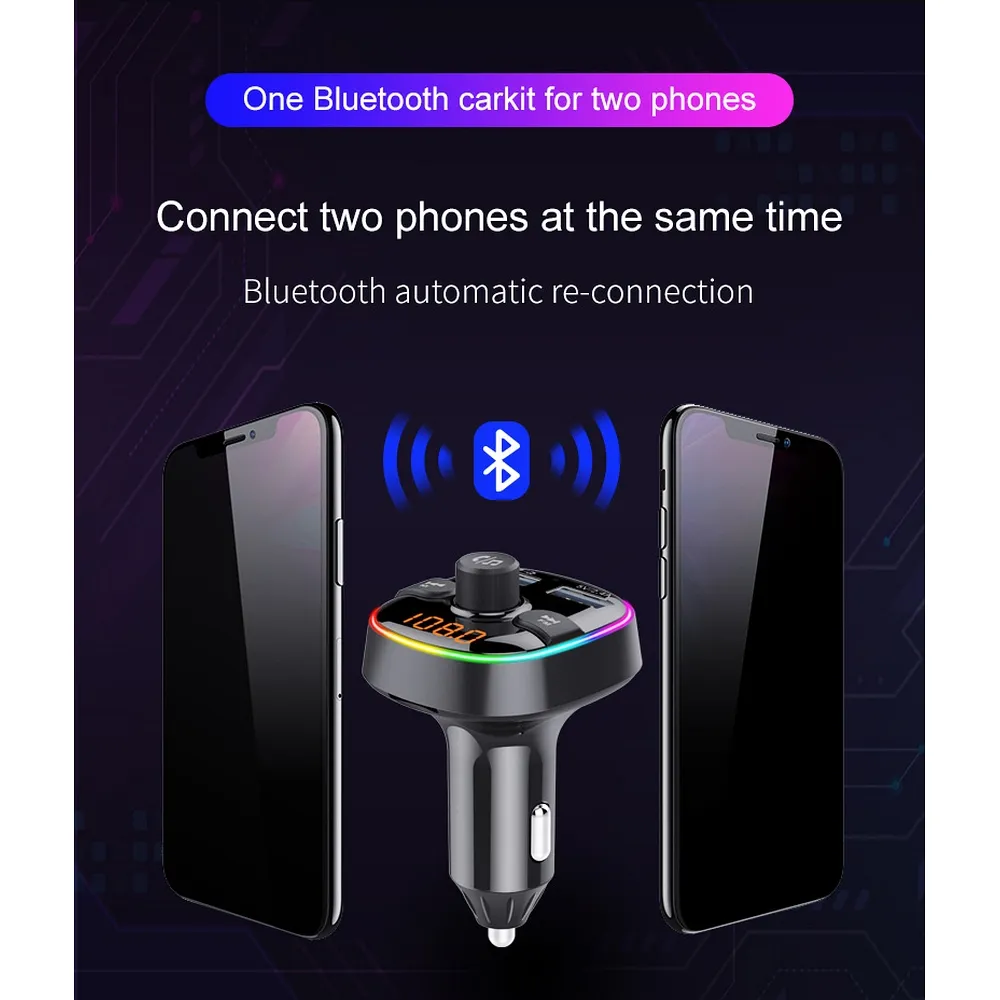 MP3 FM Sender mit Bluetooth 5.0 + Speicherkartenleser + 2xUSB QC3.0 BC52L
