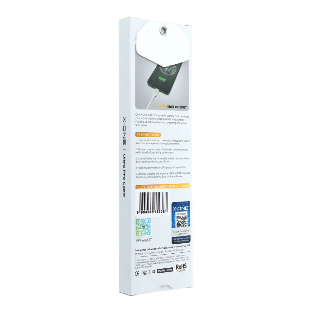 X-ONE Ultra Pro XIAOMI USB-Kabel USB C 120W 6A (Original-Chip)