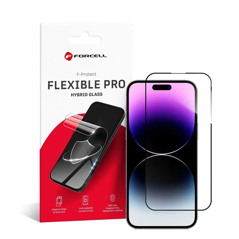 Forcell Flexibles 5D-Hybridglas passend für iPhone 14 Pro Max schwarz
