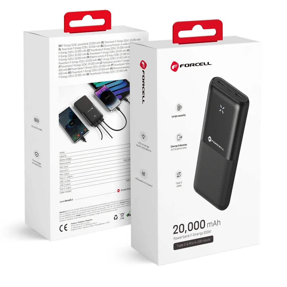 FORCELL F-ENERGY S20k1 Powerbank 2.4A 20 000 mAh schwarz