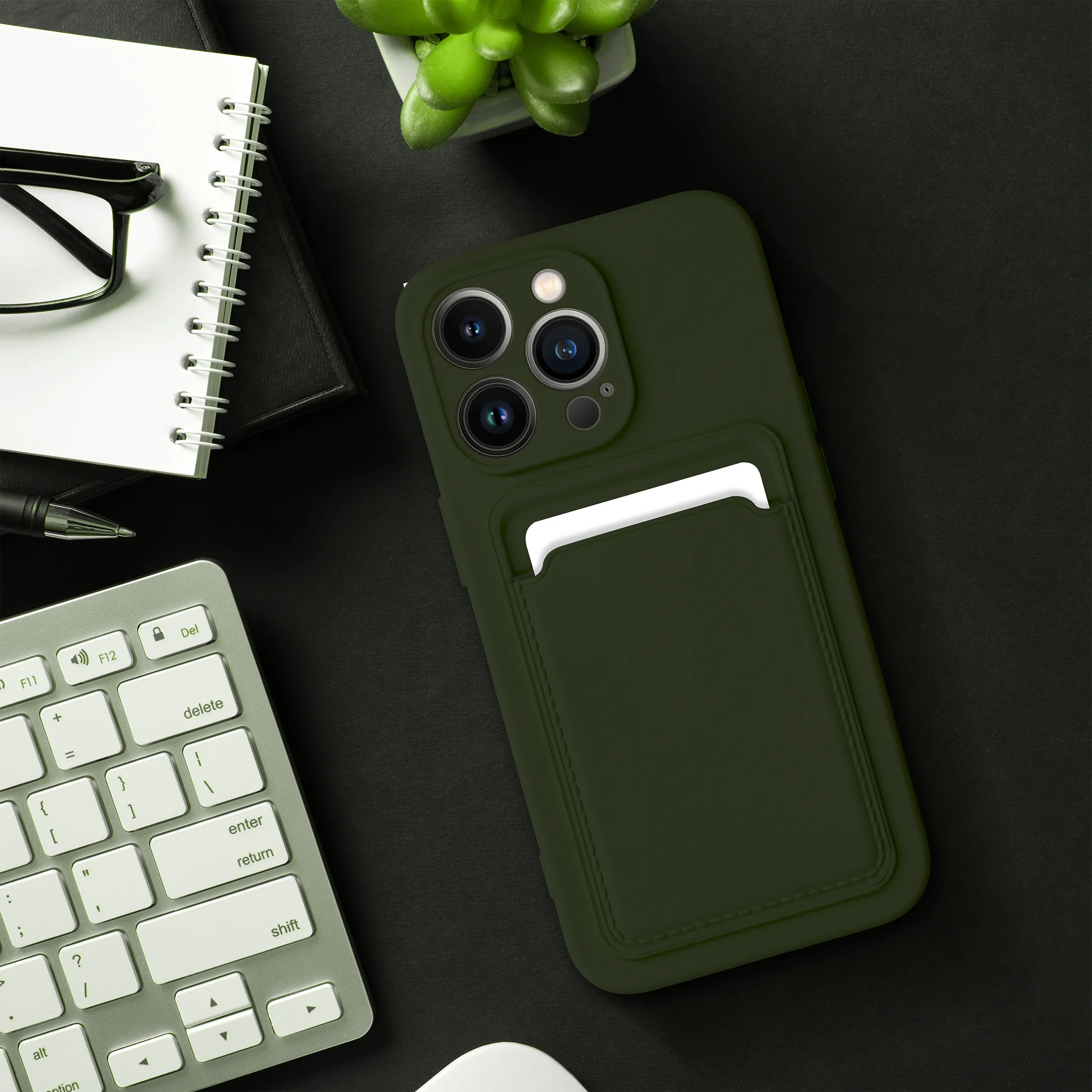 Case passend für iPhone 15 PRO Card Case zielony