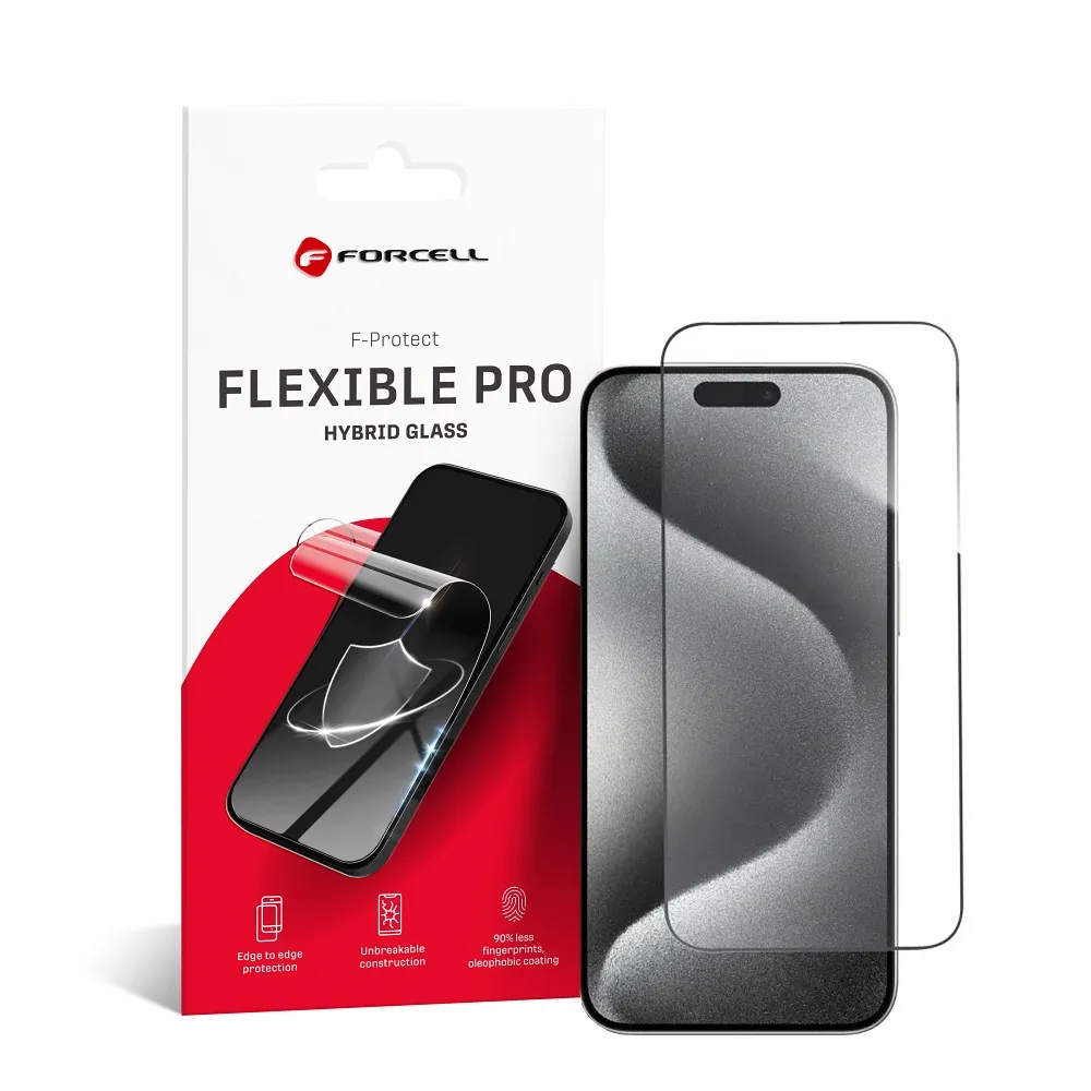 Forcell Flexibles 5D-Hybridglas passend für iPhone 15 Pro Max schwarz