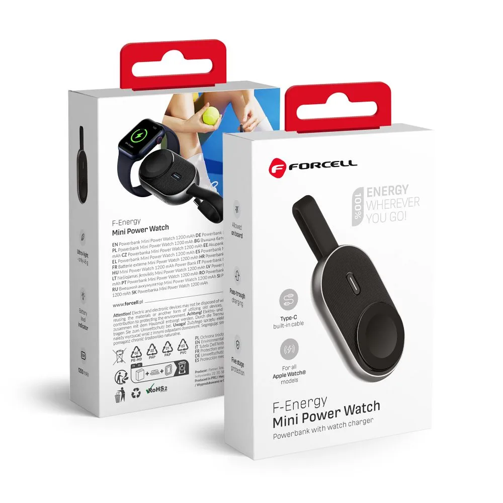 FORCELL F-ENERGY Mini Power Watch Powerbank 1A 2.5W 1200 mAh schwarz