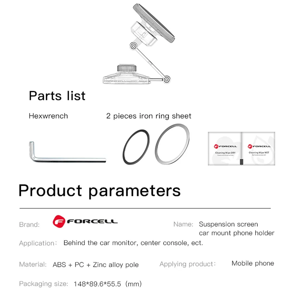 FORCELL F-Grip IronSecure Autofenster-/Bordhalterung kompatibel mit MagSafe schwarz