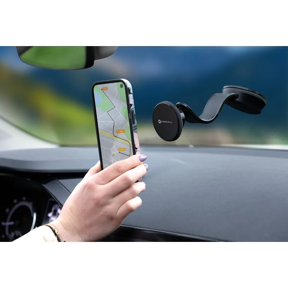 FORCELL F-Grip MagFlex Autohalter passend für Windschutzscheibe/Bord/Gitter kompatibel mit MagSafe schwarz