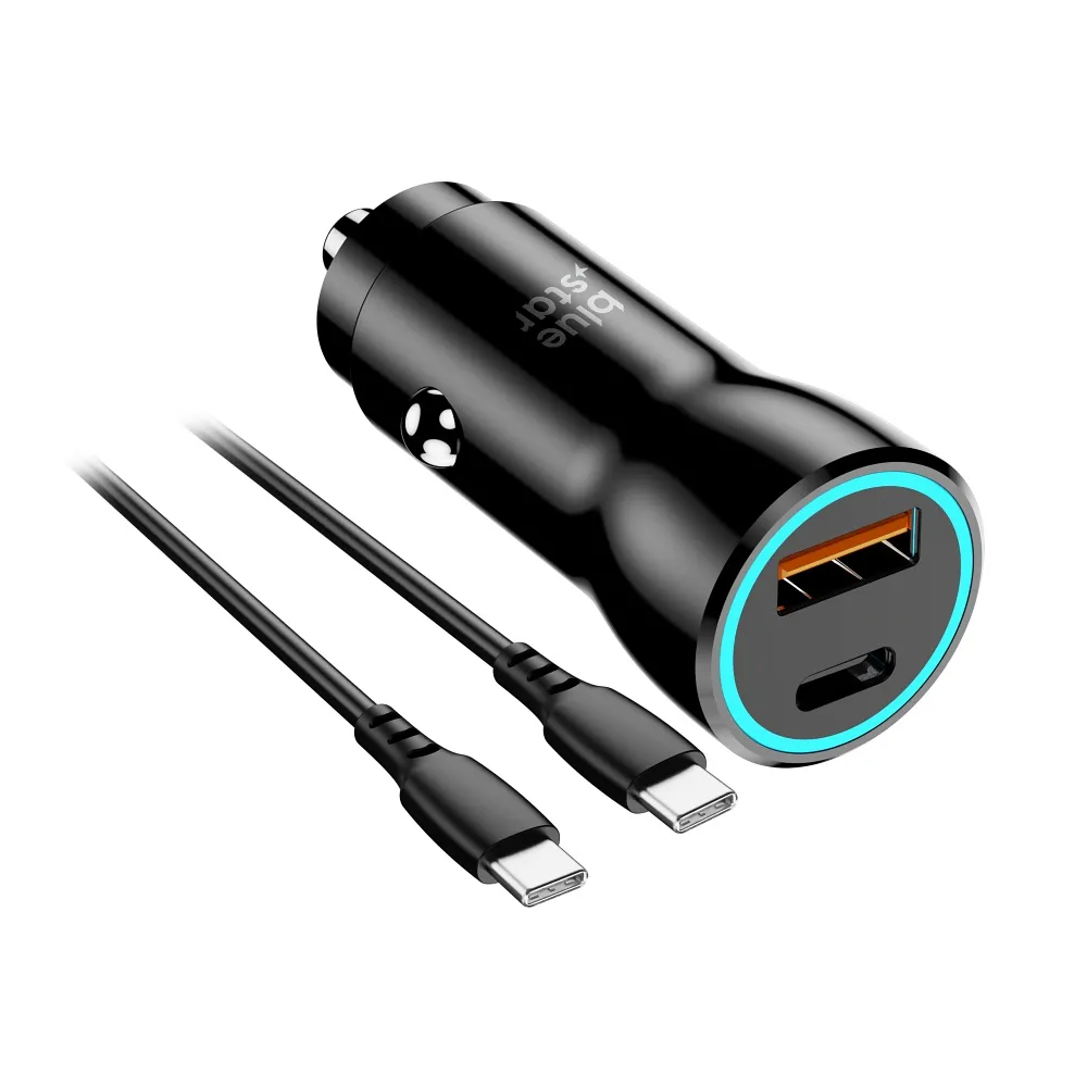 Blue Star 25W Autoladegerät (PD, QC 3.0, AFC, PPS) mit USB C Anschluss und 60W USB C-C Kabel