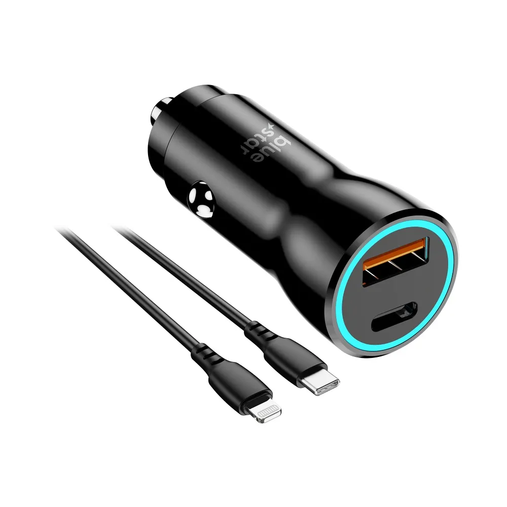 Blue Star 25W Autoladegerät (PD, QC 3.0, AFC, PPS) mit USB C Anschluss und USB C zu Lightning 3A Kabel