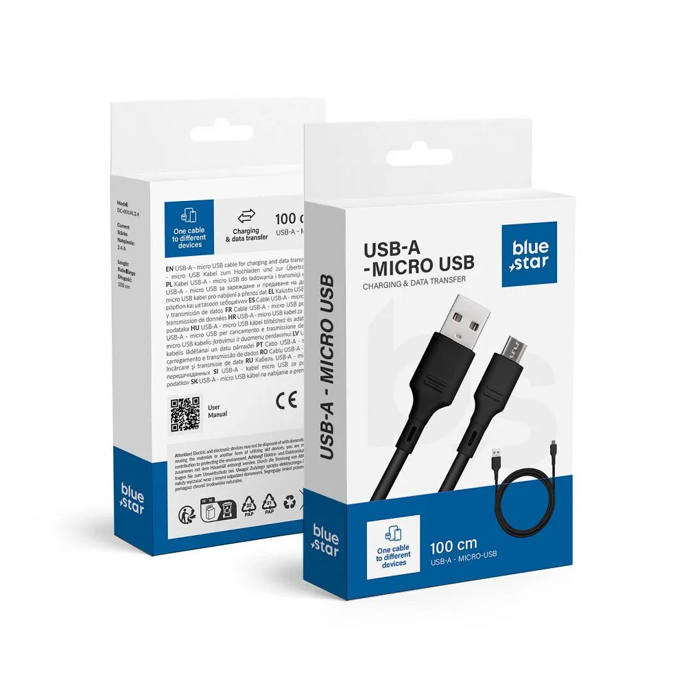 Blue Star Kabel mit USB A auf micro USB 2A Stecker - schwarz