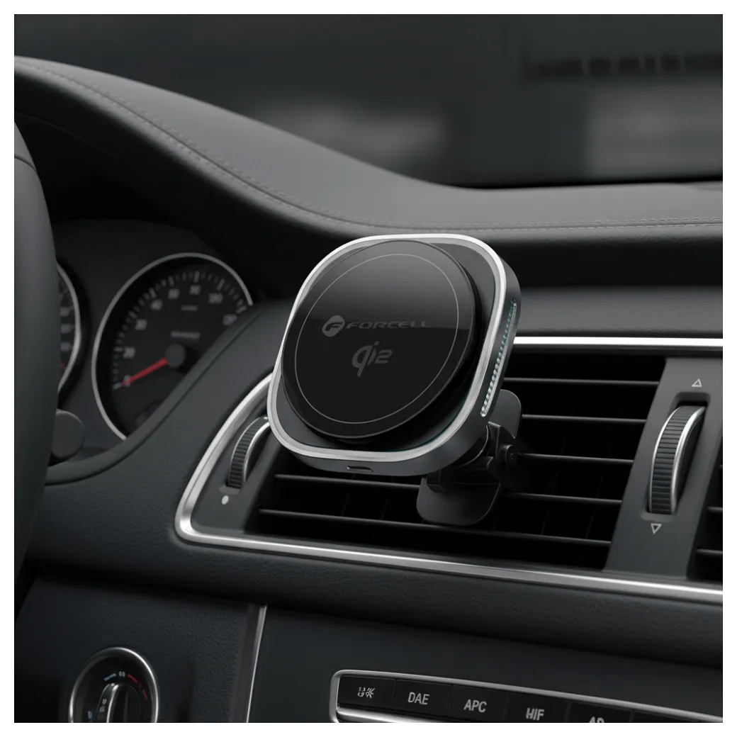 Wireless car phone holder kompatibel mit Magsafe Forcell F-Grip Air Mag F-07 Qi2 15W air vent silver