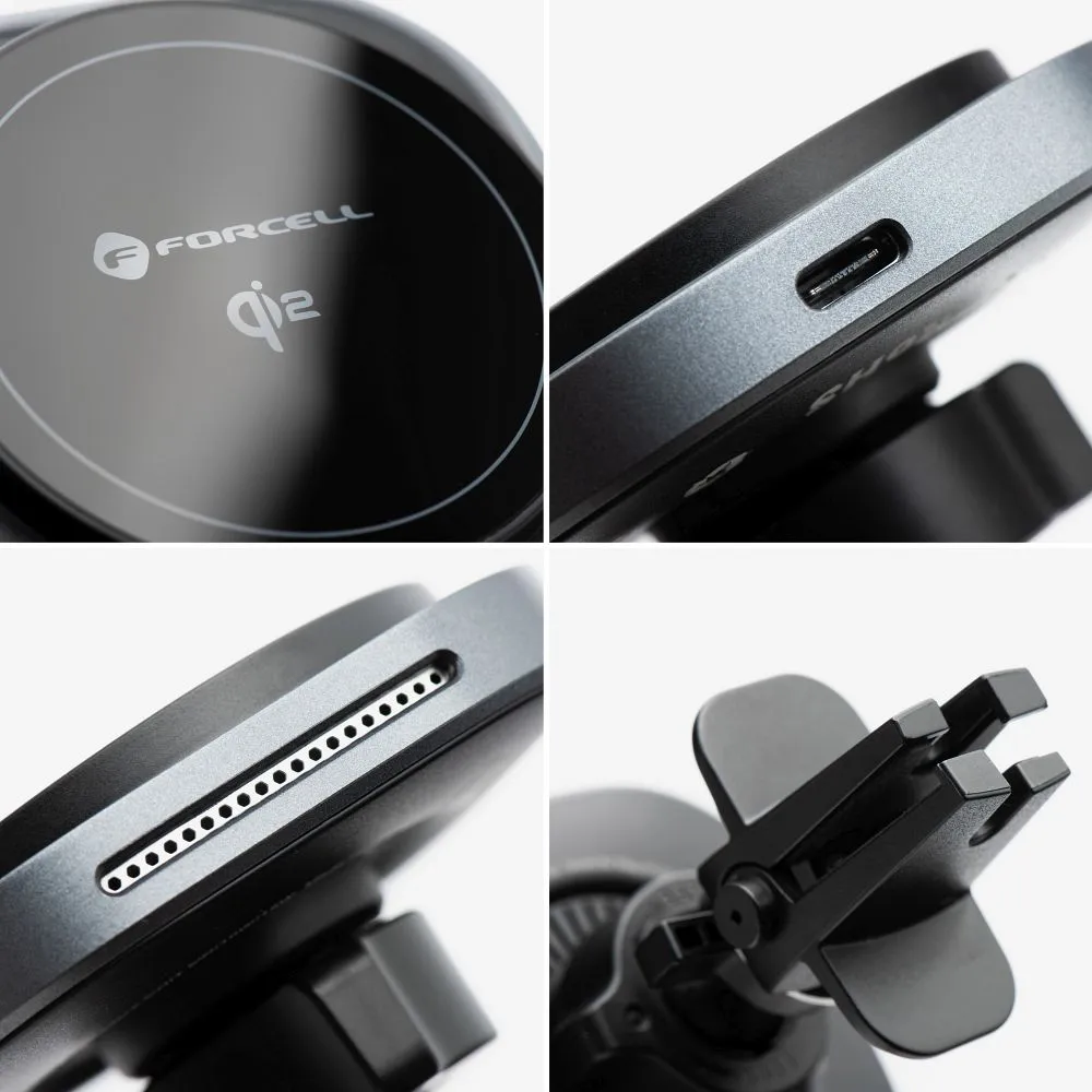 Wireless car phone holder kompatibel mit Magsafe Forcell F-Grip Air Mag F-07 Qi2 15W air vent silver