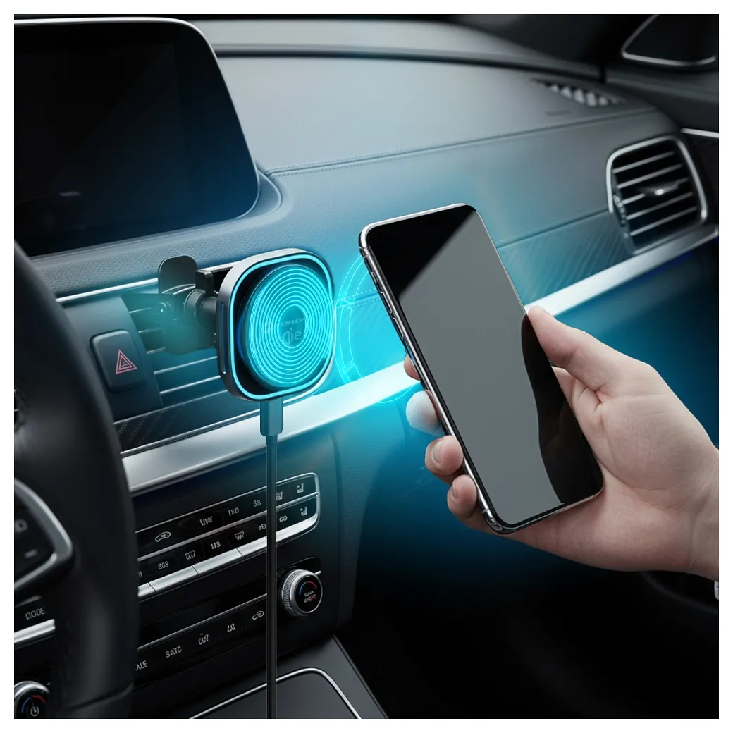 Wireless car phone holder kompatibel mit Magsafe Forcell F-Grip Air Mag F-07 Qi2 15W air vent silver