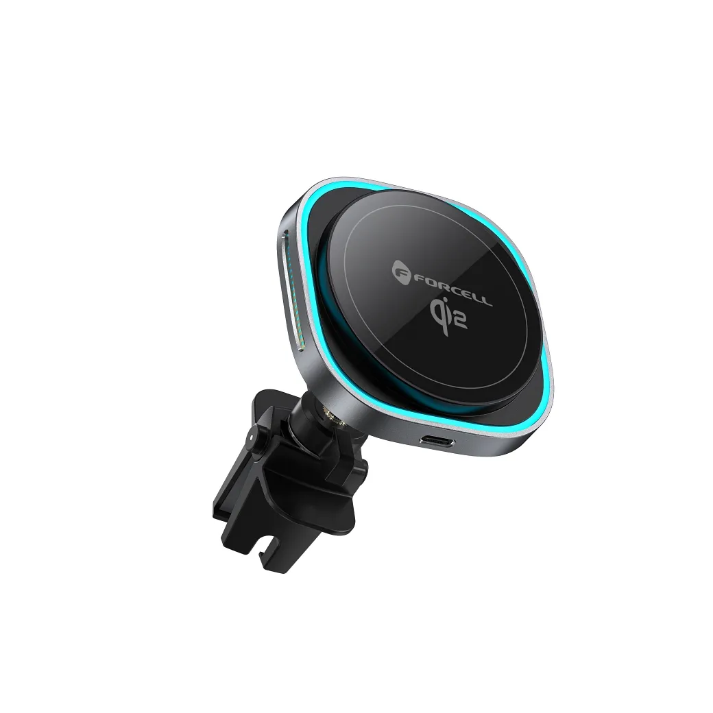 Wireless car phone holder kompatibel mit Magsafe Forcell F-Grip Air Mag F-07 Qi2 15W air vent silver