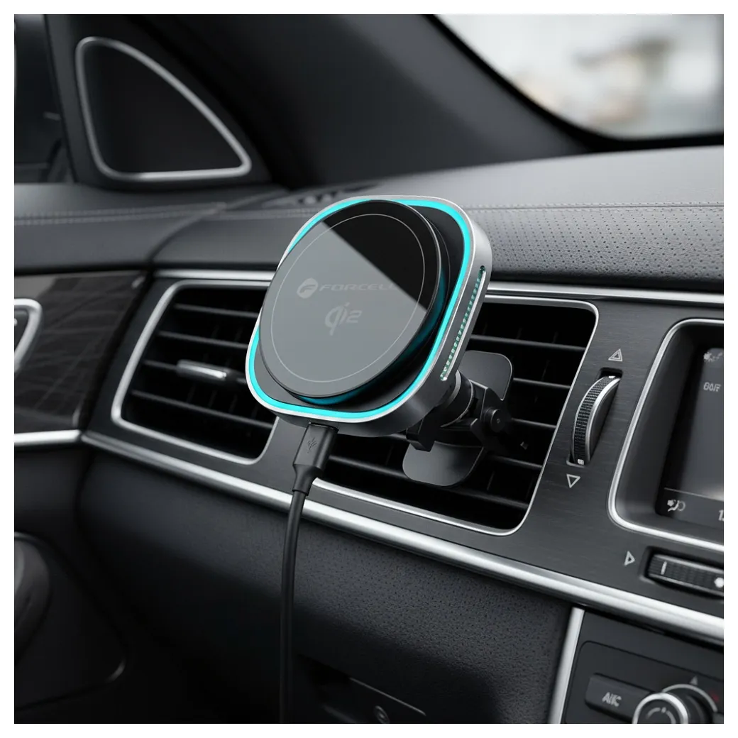 Wireless car phone holder kompatibel mit Magsafe Forcell F-Grip Air Mag F-07 Qi2 15W air vent silver