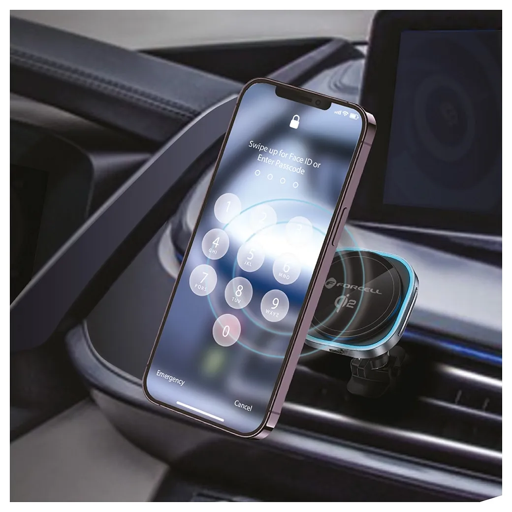 Wireless car phone holder kompatibel mit Magsafe Forcell F-Grip Air Mag F-07 Qi2 15W air vent silver