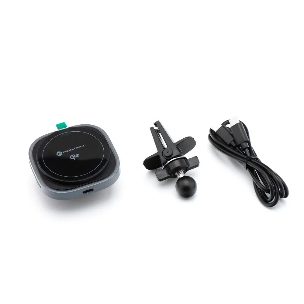 Wireless car phone holder kompatibel mit Magsafe Forcell F-Grip Air Mag F-07 Qi2 15W air vent silver