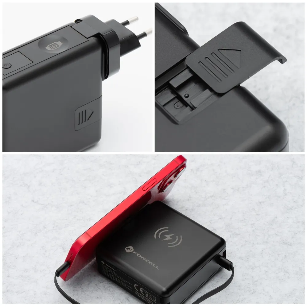 Multifunction charger Forcell F-Energy 6in1 USB A + USB C PD 45W + power bank 15000 mAh + wireless charging 15W black
