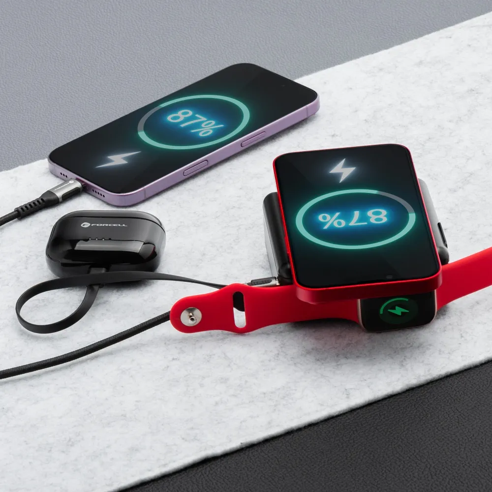 Multifunction charger Forcell F-Energy 6in1 USB A + USB C PD 45W + power bank 15000 mAh + wireless charging 15W black