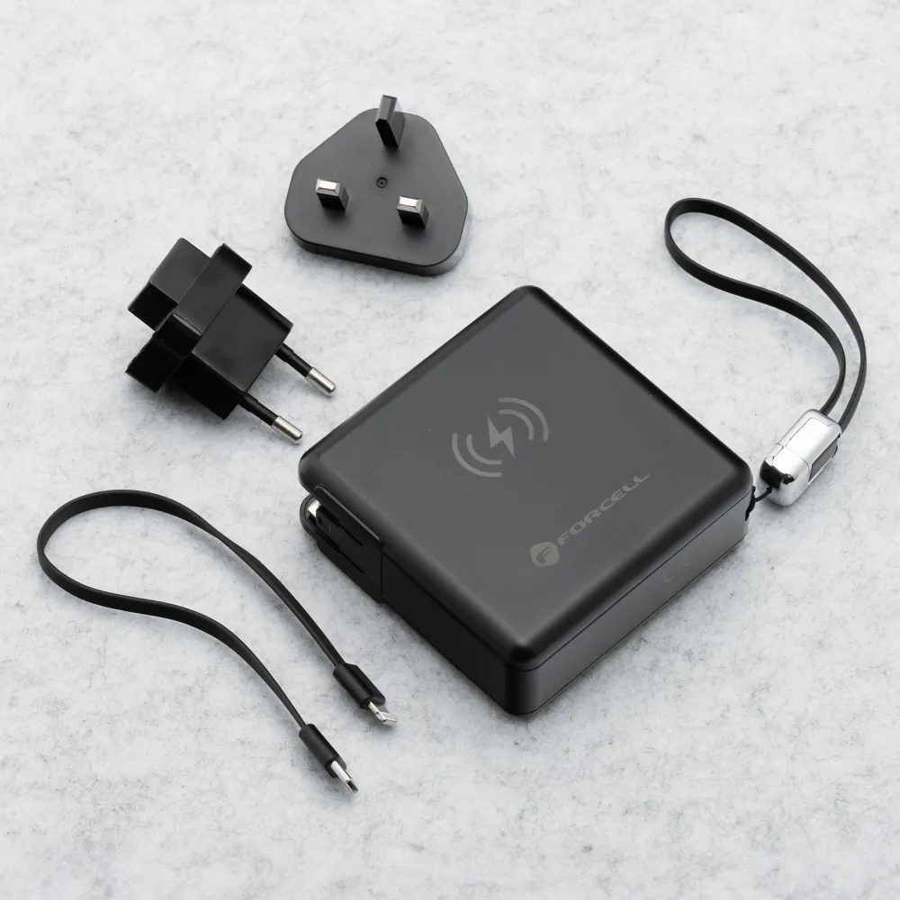 Multifunction charger Forcell F-Energy 6in1 USB A + USB C PD 45W + power bank 15000 mAh + wireless charging 15W black