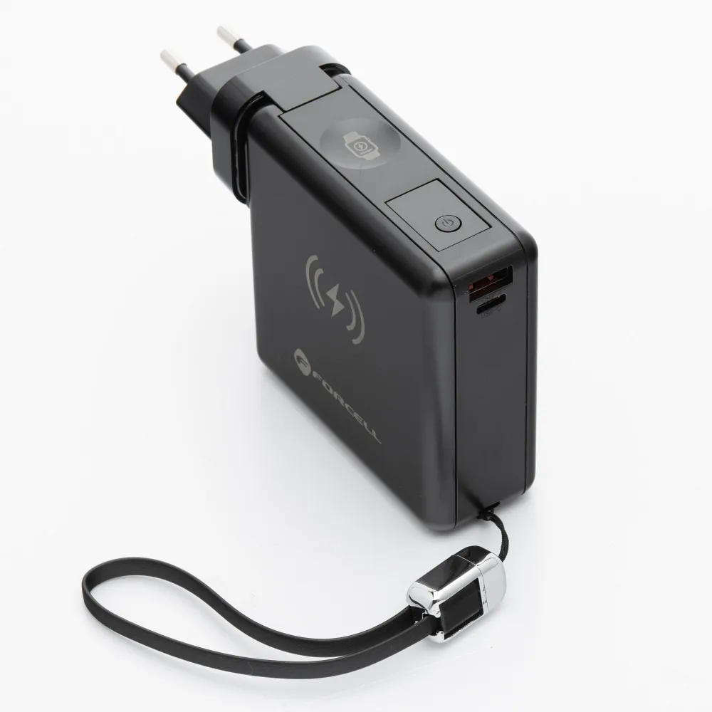 Multifunction charger Forcell F-Energy 6in1 USB A + USB C PD 45W + power bank 15000 mAh + wireless charging 15W black