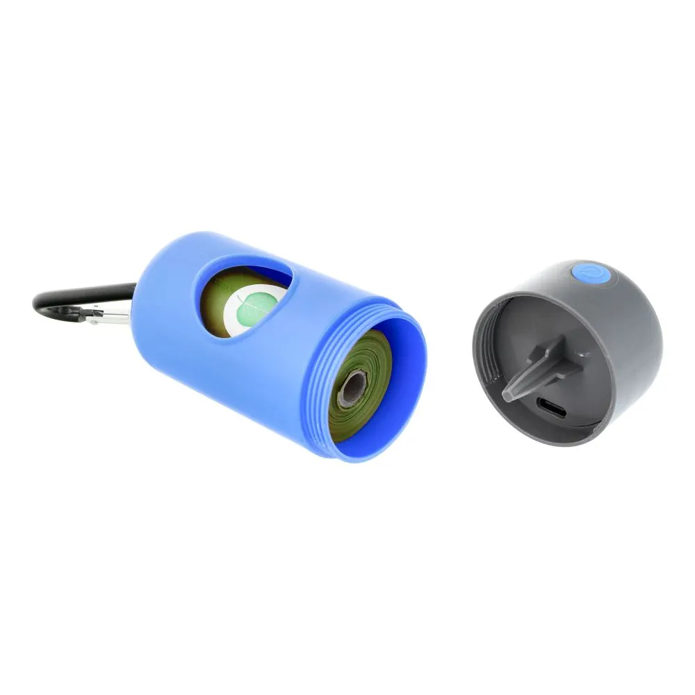 Dog excrement bag dispenser with carabiner and flashlight LLFG24033 blue
