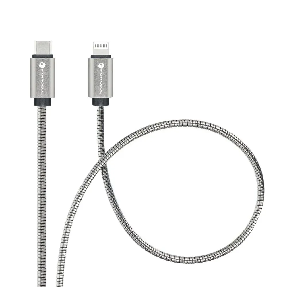 FORCELL Kabel Typ C zu iPhone Lightning 8-polig PD 27W Metall C238 1m silber