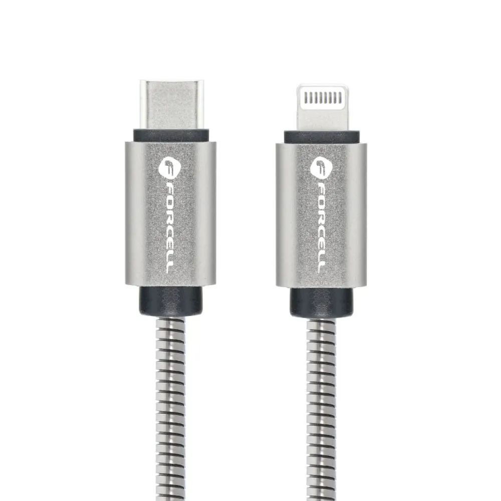 FORCELL Kabel Typ C zu iPhone Lightning 8-polig PD 27W Metall C238 1m silber